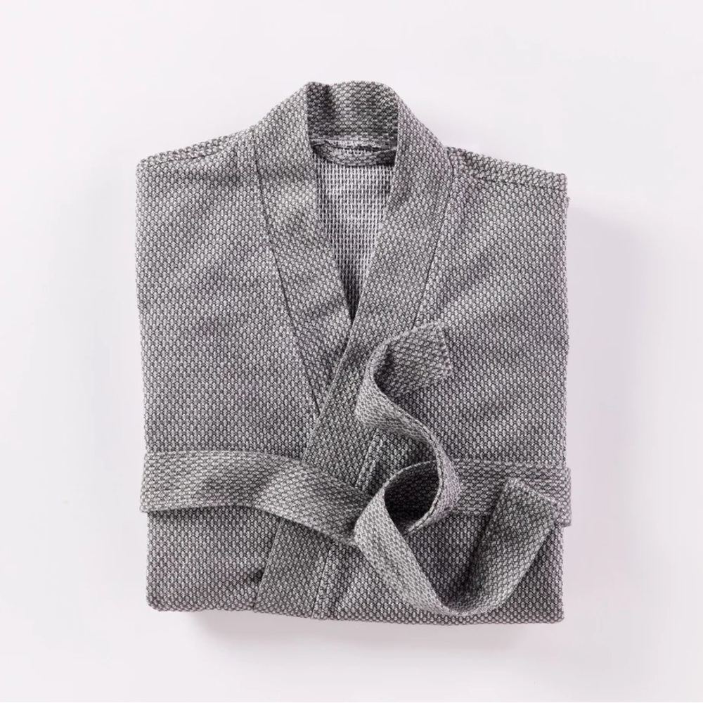 Coyuchi Unisex Mediterranean Organic Modern Robe in Shadow (Gray) Size S/M